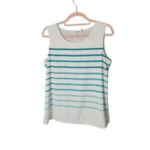 Calvin Klein‎ White Striped Tank Top Sleeveless Casual Blouse Women's M